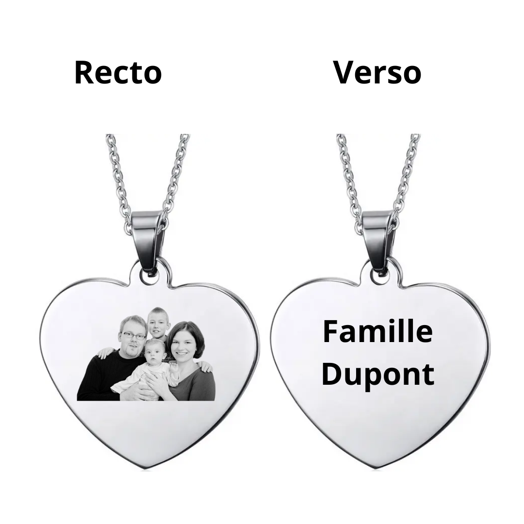 Collier Pendentif Cœur Personnalisé argenté Avec photo